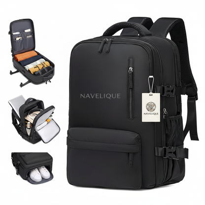 Navelique Black Backpack - Tag and Centered Name