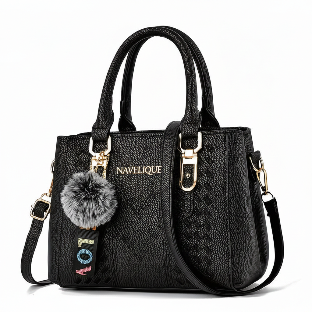 Navelique Black Handbag - Brand Name Center Top