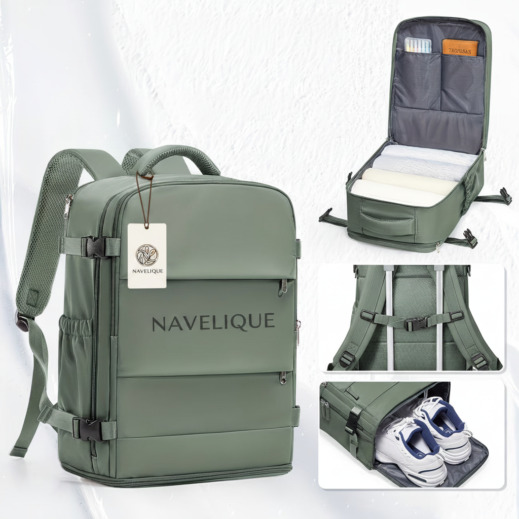 Navelique Cabin Backpack Army Green - Tag and Centered Name