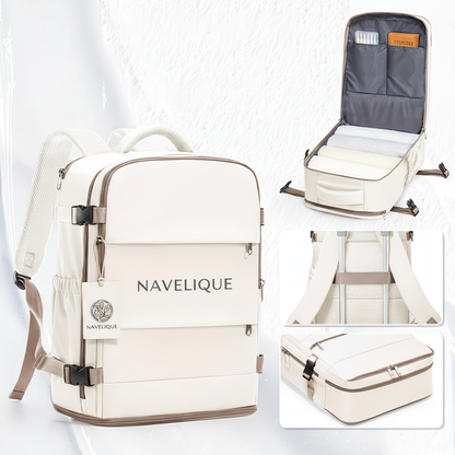 Navelique Cabin Backpack Beige - Tag and Centered Name