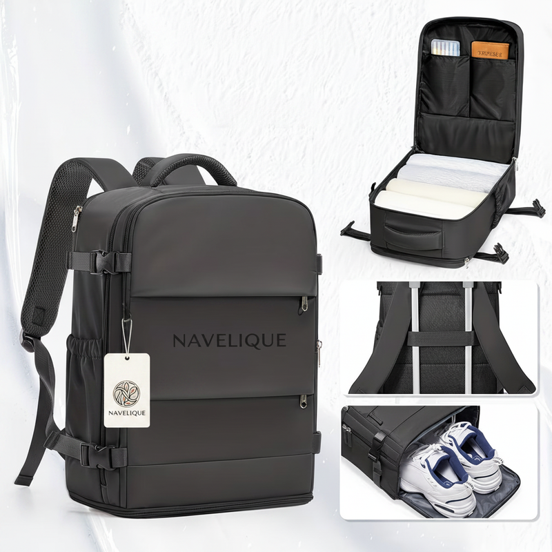 Navelique Cabin Backpack Black - Tag and Centered Name