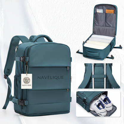 Navelique Cabin Backpack Peacock Blue - Tag and Centered Name