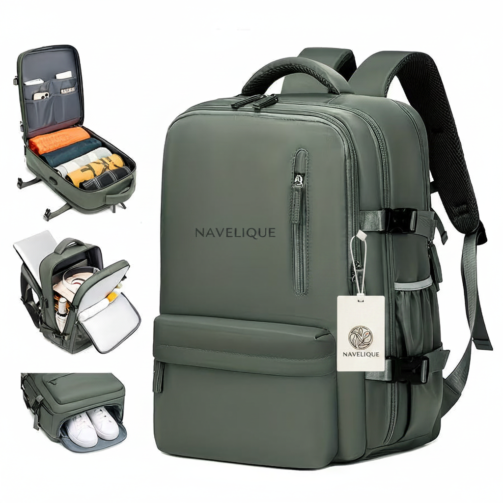 Navelique Olive Green Backpack - Tag and Centered Name